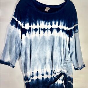 Chico's Navy and White Tie-Dye Long Sleeve Top